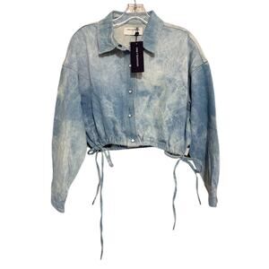 One Teaspoon Cloudy Blue Denim Bubble Shirt Small Cropped Tie Dye Jacket NWT